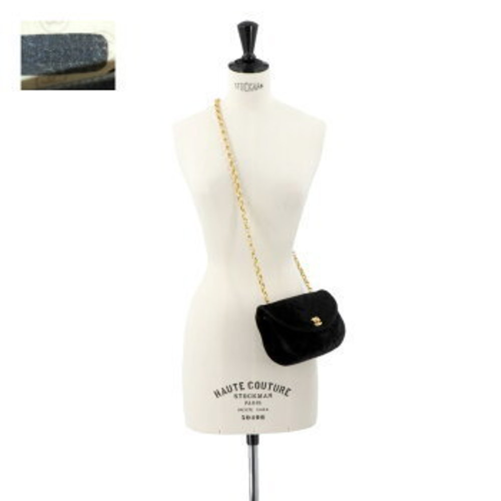 CHANEL Half Moon Bijou Chain Shoulder Bag Velor Black